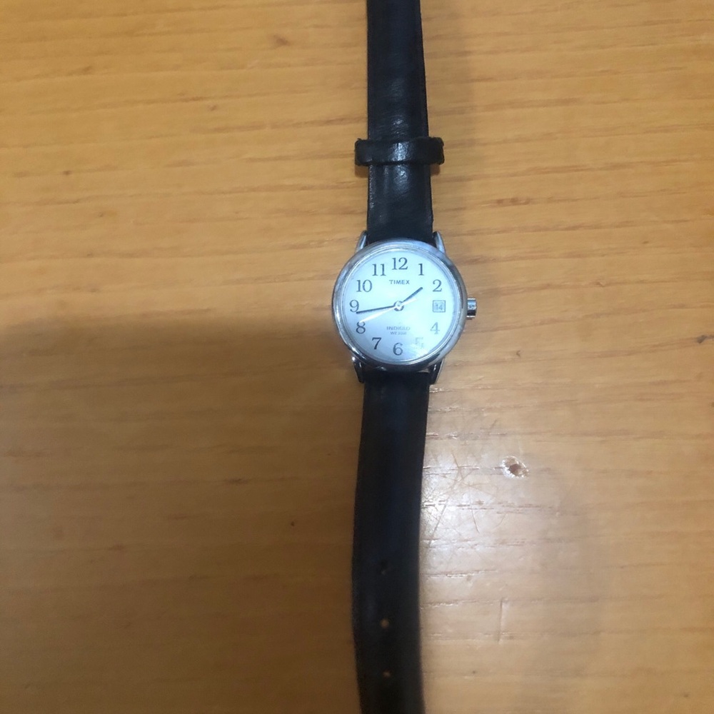 Timex Silver Case with Black Strap Watch